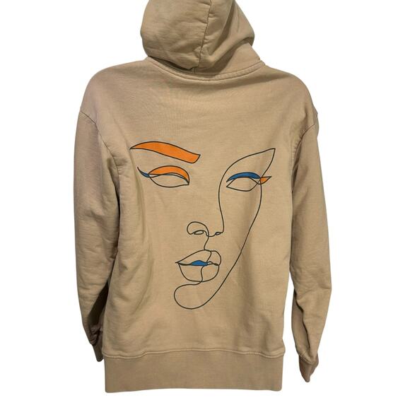 D.RT Abstract Face Beige Hoodie Streetwear Graphic Sweatshirt Size 3 - Picture 4 of 8